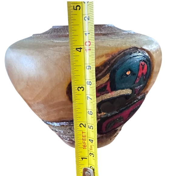 Hand Carved Duck Wood Vase Pacific Northwest Native American Art Signed Campbell - Picture 7 of 10